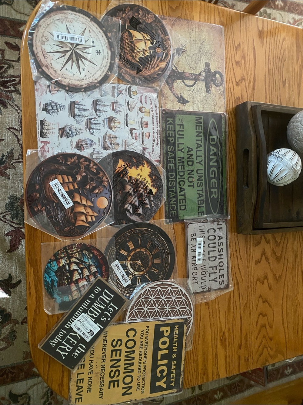 Vintage Nautical and Industrial Wall Sign Bundle - Brown, Black, Cream